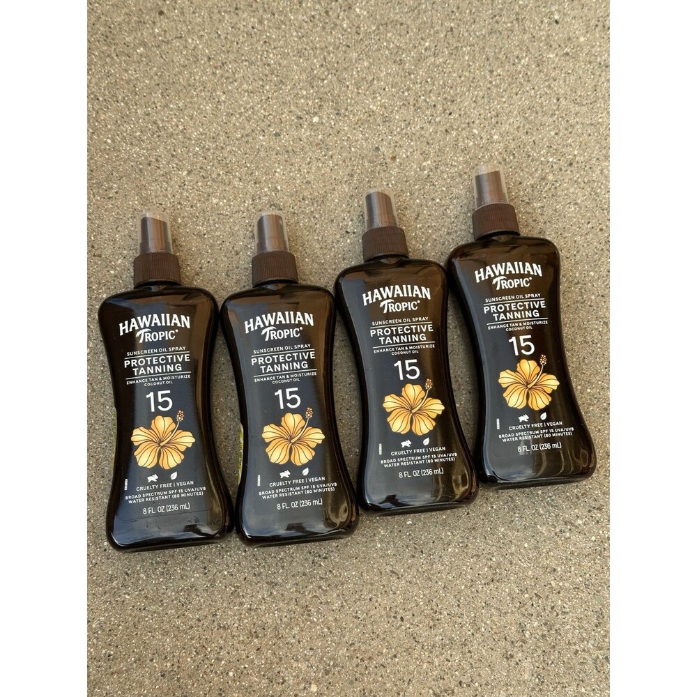 Lot 4 Hawaiian Tropic 8oz Protective Tanning Sunscreen Oil Spray SPF 15 01/2026